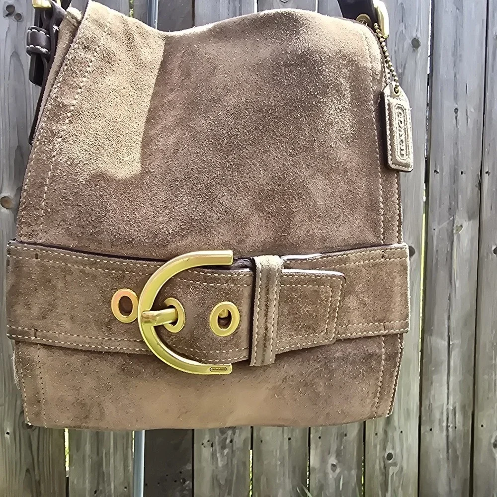 Coach Y2k Soho Messenger Flap Brown Suede‎ Leather Shoulder Bag Purse Vtg Buckle